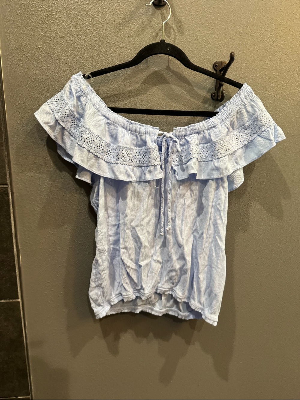 No Boundaries Light Blue Off-Shoulder Ruffle Tunic Top